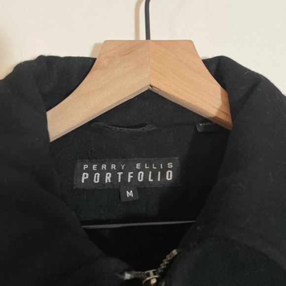 Perry Ellis Portfolio 100% Wool Mens Coat Jacket Size Med Black Quilted Lining - Picture 9 of 11